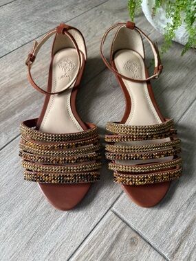 Velez Sequins Strappy Brown Women’s Sandals with Ankle Strap